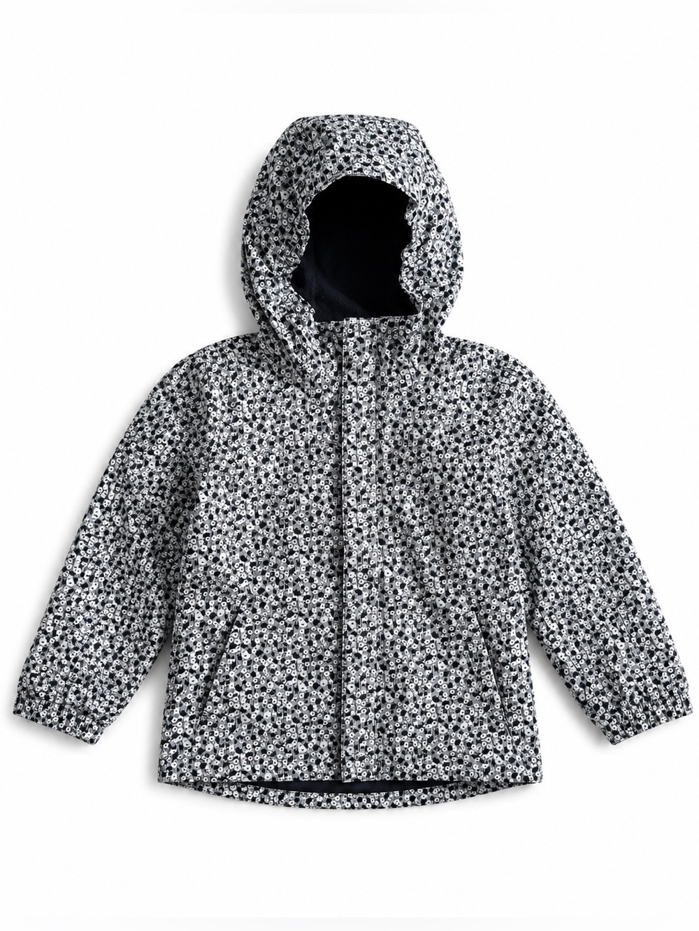 Columbia Hooded Ski Snow Jacket Coat Black White Floral Girls Small (7-8)